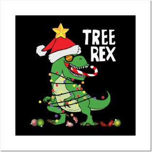 Fun Dinosaur Tree Rex T-Rex Christmas Gift Posters and Art